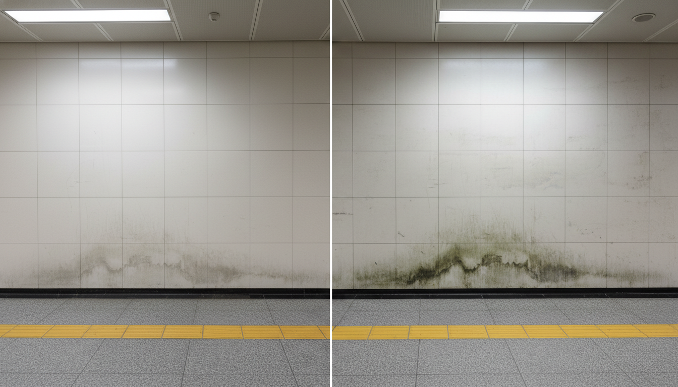 Clean wall as a result of application